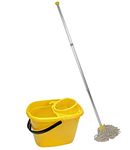 Abbey Professional Mop and Bucket Set Heavy Duty with Wringer and Two Traditional Cotton Mop Heads for Cleaning Floors – Strong Aluminum Mop Handles –Mop Bucket Capacity 12L with Pouring Lip (Yellow)