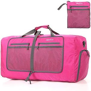 Bekahizar 60L Foldable Duffel Bag Lightweight Travel Duffle Water Repellent Carry On Packable Luggage Bag for Men Women Camping Storage Gym Sport Shopping (Pink)