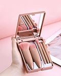 Golbylicc Travel Size Makeup Brushes Set Mini Makeup Brush Set with Case and Mirror, Small Complete Function Cosmetic Brushes Kit Perfect for On The Go, 5PC, Pink