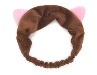 MOMISY Elastic Women's Lovely Hair Band Wash Face Spa Headband-Washable Facial Band Makeup Wrap Headbands Fits All Head Sizes (Cat Ear Brown Pink)