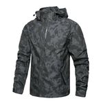 Hikevitang Men's Lightweight Waterproof Rain Jacket,Shell Hooded Outdoor Raincoat Hiking Windbreake jacket, Black-1, Medium