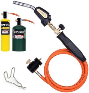 Propane Torch Kit with Hose 3.6Ft, Map/Mapp Gas Torch Trigger Start, Adjustable Flame Knob Near Torch Head Stainless Steel, Gift for Soldering Brazing Plumber DIYer-with Hook