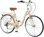 BALINGE 26 Inch Cruiser Bicycle with 7 Speed，Beach Cruiser Bike for Women，26” Womans Bike Pink，Hybrid Cruiser Bike 7 Speeds Trek Hybrid Bike for Women,Lotus Pink（Beige）