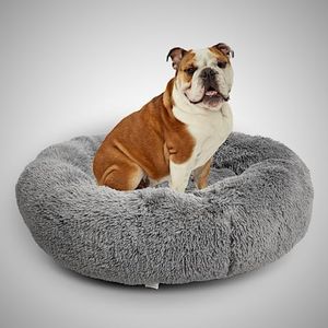 Pet Laud Calming Dog Bed and Cat Bed, Donut Dog Bed Medium, Recycled (GRS) Material, Extra Long Plush, Fuller Bolster and Cushion, Anti-Slip Bottom, Machine Washable Dog Bed [Medium/GY]