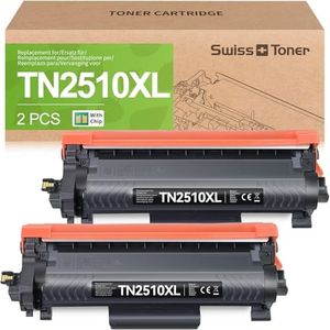 swiss toner TN2510XL Toner (6000 Pagine) compatibile per Brother TN2510XL TN-2510XL per Toner Brother MFC-L2827DW per Toner Brother MFC-L2800DW HL-L2400DWE MFC-L2835DW MFC-L2860DW,2 nero