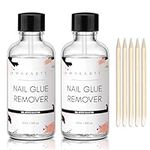 Makartt Nail Glue Remover Set For Press on Nails, 2 Bottles 50ML Glue off Debonder for Glue on Nails,Semi-cure Stickers and Nail Adhesive Tabs, 5 pcs Wooden Sticks Tools, Remover Nail Art Supplies