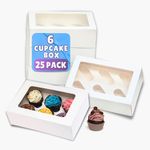 PACK N TRADE 25 Pcs cupcake boxes 6 hole - Multifunction Inserts Deep cake boxes for cupcakes – White cup cake boxes (24 x 16 x 7.5 cm) with Clear Window - Ideal for Muffins, Cupcakes & Pastries