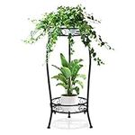 FLMOUTN 2 Tier Plant Stand for Indoor Outdoor, 27 Inches Tall Heavy Duty Metal Flower Pot Stand Plant Holder Rack, Corner Plant Shelf Planter Stands for Garden Patio Balcony Office, Black