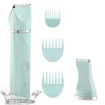 Waterproof Bikini Trimmer Women Electric Razor for Bikini Legs Pubic Hair Rechargeable Electric Shaver for Women Hair Removal with Snap-in Ceramic Blades IP7X Washable Head,Wet and Dry Use, Green