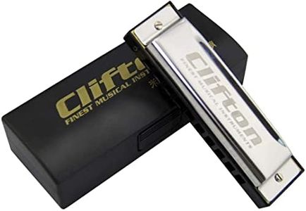 Clifton 10 Hole 20 Tones Blues Harmonica C-key Mouth Organ Blues Harp Key of C Harmonica (Silver)