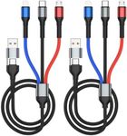 6 in 1 Multi Charging Cable 4FT/1.2m, 2PCS Multi Charger Nylon Braided Universal Phone Charger Fast Charging Cord USB A/C to USB C/Micro USB/Phone Port Compatible with iPhone,Samsung (Black 2pack)