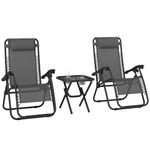 Outsunny Zero Gravity Chair Set of 2 with Side Table, Folding Lounge Chair with Cupholders & Pillows, Patio Chair Set for Pool, Backyard, Lawn, Beach, Grey