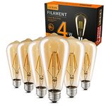 LED Edison Bulbs Dimmable Amber Warm 2700K Antique Vintage Style Filament Light Bulbs 40W Equivalent E26 Base 6-Pack by LUXON