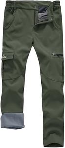 Rdruko Womens Waterproof Softshell Trousers Winter Warm Fleece Lined Casual Cargo Pants for Walking Hiking Skiing Outdoor Work, Army Green, S
