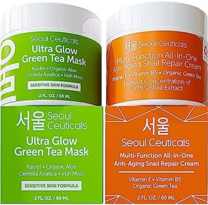 SeoulCeuticals Korean Skin Care Set - Korean Green Tea Face Mask + Korean Snail Cream Moisturizer - Potent Korean Skincare Set Eliminates Dull Dry Skin for Healthy K Beauty Glow