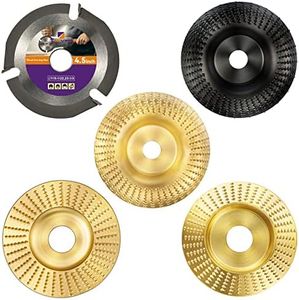 TOOVEM Angle Grinder Carving Disc Kit 5 PCS Including 4 Wood Shaping Grinding Discs and 1 Speedcutter Wood Carving Disc for 4" or 4 1/2" Angle Grinder Woodworking Cutting Shaping
