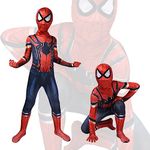 Aomig Spider Costume, Deluxe Superhero Fancy Dress for Kids, 3D Spider Homecoming Costume Jumpsuit with Mask, Boys Anime Superhero Bodysuit Costume for Halloween Party Masquerade Carnival Cosplay