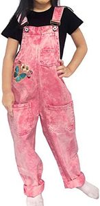 Peacolate 4-15T Little&Big Girls Rompers Loose Bib Overalls Jeans Denim Jumpsuits (Pink,9-10Years)