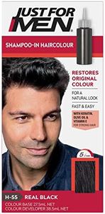 Just For Men Shampoo-in Colour, Grey Hair Dye for Men, Various Shades, Restores Original Colour for A Natural Look - Real Black, H-55