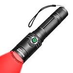 High Power Red LED Flashlight, COSMOING 300 Yards Rechargeable Red Flashlight IP65 Waterproof Red Light Torch for Astronomy,Night Observation,Hunting, Caving, Tactical Signals(No Battery Include)