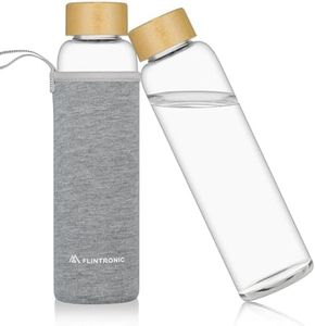 flintronic Botella de Agua Cristal 550ML, Vidrio Borosilicato con Tapón de Bambú, Botella de Agua Reutilizable, Sin BPA, Leak-proof, para Deporte, Camping, Niños y Adultos (Gris)