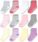 CozyWay Non-Slip Crew Grip Girls Socks, 12 Pack for Girls, Pastel Colors & Stripes, 7-9 Years Old