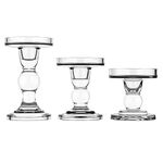 Lewondr Glass Candle Holders, 3 Pieces Crystal Clear Candlesticks With Elegant Design for Pillar Taper Candle and Tea light, Home Table Living Room Wedding Party Decorations Home Décor - Clear