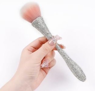 heemeei Nail Dust Brush with Shiny Rhinestones, Dust Brush for Nails, Fluffy Nail Duster Brush for Acrylic Nails Powder Remover, Acrylic Cleaning Brush Acrylic Nail Tools