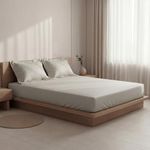 SleepyCat 300TC Sateen Fitted Sheets with 2 Pillowcase | 100% Cotton Bedsheet | Buttery Soft Feel | 360° Elastic Grip | Side Pockets for Phone, Keys & Books | Ivory, King Size, 75x72 Inch