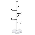 Navaris Metal Jewellery Tree Stand - 6 Tier Organiser with Marble Base - Hanger Display Holder to Store Necklaces Bracelets Rings Accessories - Black