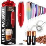 Zulay Kitchen Milk Frother Wand Drink Mixer with AA Duracell Batteries- Durable Handheld Milk Frother Electric Whisk - Easy-Clean Milk Frother Wand & Mini Blender - Electric Coffee Frother - Red