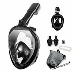 VBM Full Face Snorkeling Mask Diving Gear - Latest Dry Top System,180 Degree Panoramic View Snorkeling Mask with Camera Mount,Safe Breathing,Anti-Leak Anti-Fog-Swim Fins (Black - S/M)