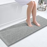 smiry Chenille Bath Mat, 40 x 120 cm, Non-Slip Super Absorbent Bathroom Mat Extra Soft Fluffy Bath Mats for Bathroom Thick Machine Washable Floor Mats Rugs Runner, Grey