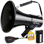 MyMealivos Megaphone with Siren Bullhorn 50 Watt Bullhorn Speaker with Detachable Microphone, Portable Lightweight Strap & 3.5mm Aux Input (Megaphone)