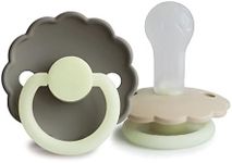 FRIGG Daisy Night SilkySoft Silicone Baby Pacifier | Made in Denmark | BPA-Free (Portobello/Croissant, 6-18 Months)