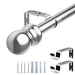 Harrms Curtain Poles for Eyelet Curtains, 76-295cm, Silver Curtain Rod Metal Extendable, Room Darkening Blackout Curtain Pole 2.5cm Thickness with Round Finials for Living Room, Bathroom, Bedroom