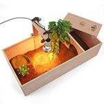 Tortoise Table Small Pet Reptile Wooden House Hide Shelter Den with Run and Lamp Holder