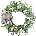 Artificial Eucalyptus Wreath for Front Door |20''Green Leaf Wreath for Window Home Porch Farmhouse Patio and Garden Indoor Outdoor Decor with Bow for Spring Summer Fall Winter