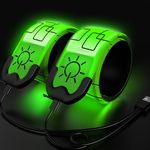 Led Armbands for Running, 2 Pack Running Lights for Runners Rechargeable Reflective Running Gear Light Up Armband High Visibility LED Wristband Bracelet Lights for Kids Joggers Bikers Walkers