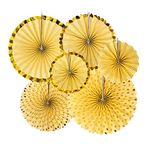 Wanna Party Yellow Gold Paper Fans Set, Wall Decoration Set for Birthday Wedding Events Decor, Round Paper Fans, 6 Piece Set