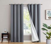 BFAM Store Thermal Insulated 100% Blackout Curtains for Bedroom with White Liner, Double Layer Full Room Darkening Noise Reducing Curtain 2 PC (Grey, 10 FT Long)