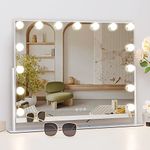 COOLJEEN Vanity Mirror with Lights Hollywood Makeup Mirror 15 Dimmable Led Bulbs Lighted Makeup Mirror, Tabletop Mount, 3 Color Modes, USB Port, Touch Control, Metal Frame, 360°Rotation