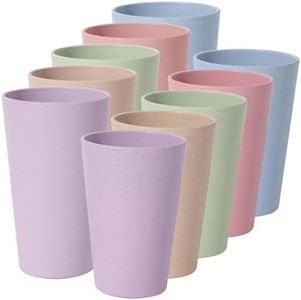 Unbreakable Plastic Tumbler Cups（15 Ounces ） and（20 Ounces）,Reusable Wheat Straw Drinking Cups 10-Piece, Dishwasher Safe Suitable for Kids and Adults