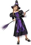 Twister.CK Witch Costume for Girls Kids, Halloween Party Fancy Dress Up Deluxe Set with Hat Skirt for Girls