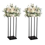 Simprefine 2 Pcs 28 Inches Matte Black Wedding Flower Stand Metal Vase Column Pillar Centerpiece for Event Party Reception Table Decoration