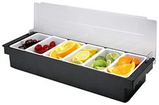 Saylani Enterprises Container box | Black Plastic Condiment Dispenser | 6 Compartment Trays for Garnish Cocktail Spices Storage Unit Bar Equipment | Size 15.5D x 49.5W x 9.7H CM