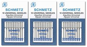 SCHMETZ Universal Sewing Machine Needles, Three 10-Pack Assortment, 30 Needles, 70/10, 80/12, 90/14, 100/16