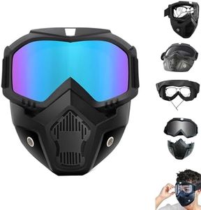 Detachable Full Face Goggle Mask for Riding and Cutting,Mask with Detachable Goggles, Motorcycle Helmet Riding Goggles Glasses with Removable Face Mask (Blue)
