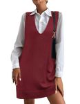 Hotouch Sweater Vest Dress for Women Cable Knit Pullovers Vests V Neck Tank Sweater Dress with Pockets Chunky Vest for Shirts, Burgundy XL