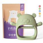 Infatot® Teething Toys for Baby Gifts – Chipmunk Silicone Mitten Teether, Soothing Glove for Infants, Baby Toys 0-6 Months, Soft Chewable Teether Toy to Prevent Finger Sucking, CM Olive.